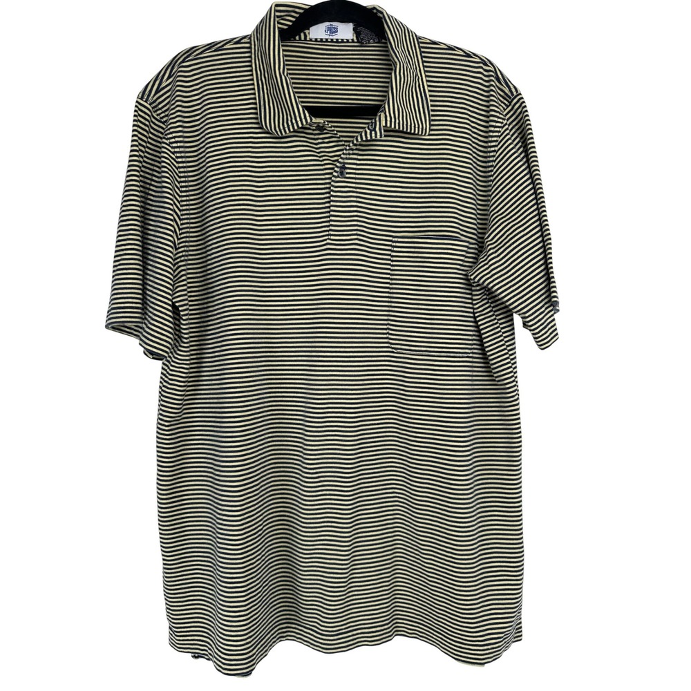 J. Press Mens Pima Cotton Striped Polo Shirt XL Navy Yellow Heritage Preppy